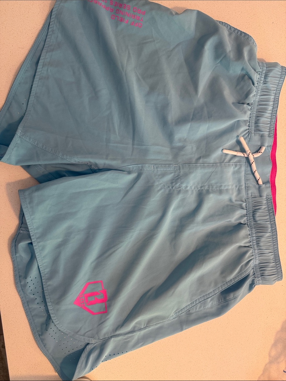 Light Blue Baseball 101 Men’s Athletic Shorts with Pink Accent